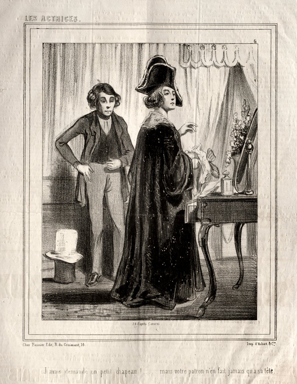 Herečky: Požádal jsem o malý klobouk!, 1843. od Paul Gavarni