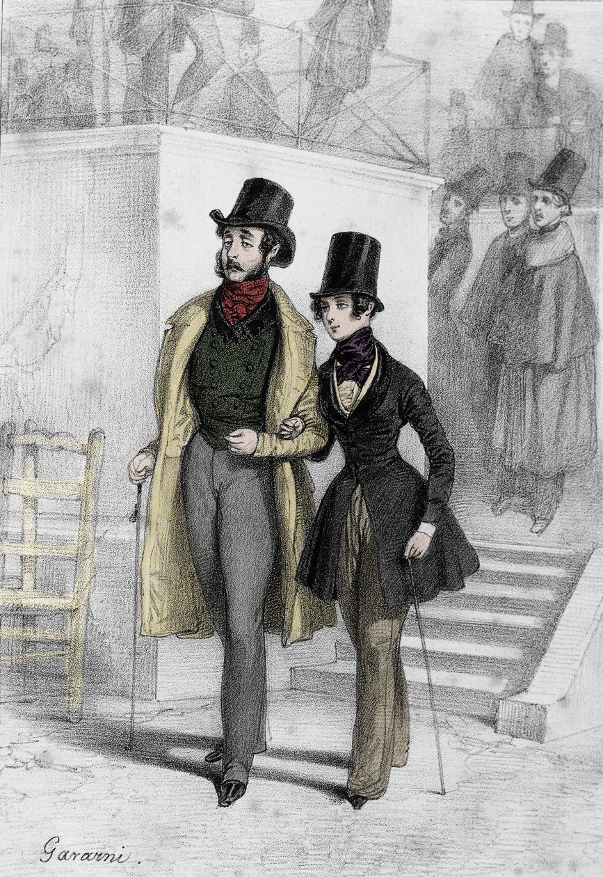 Portrét spisovatele George Sandové (1804-1876) Aurore Dupin, Baronne Dudevant, studentka v Paříži, oblečená u chlapce Kresba Paul Gavarni (1804-1866) od Paul Gavarni