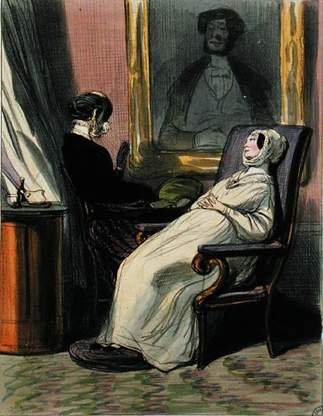 Těhotná žena s matkou (barva litho) od Paul Gavarni