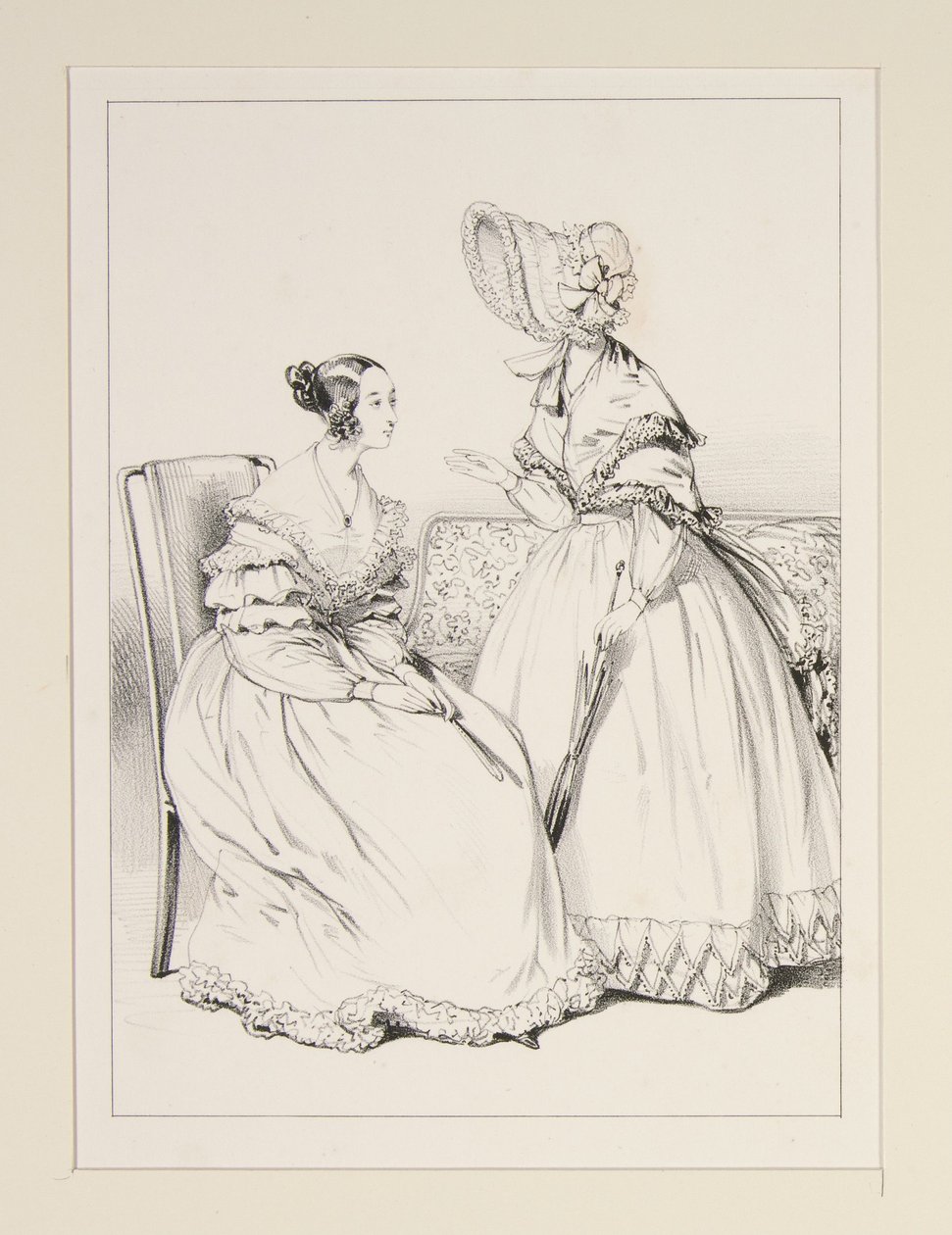 ZÁŘÍ 1838. Mušelínové šaty zdobené krajkovými volány; ... od Paul Gavarni