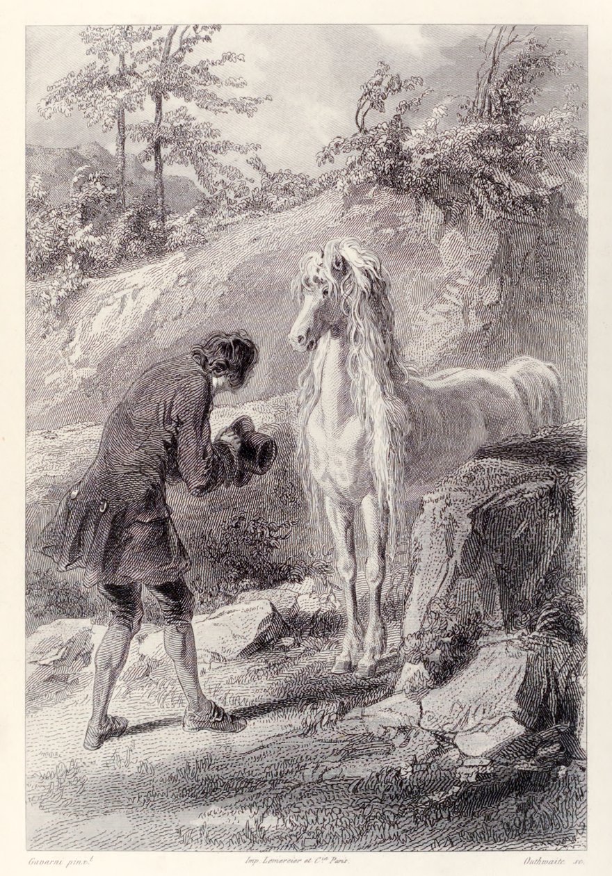 Kůň se zastavil a zíral na mě z francouzského vydání Gullivers Travels od Jonathana Swifta od Paul Gavarni