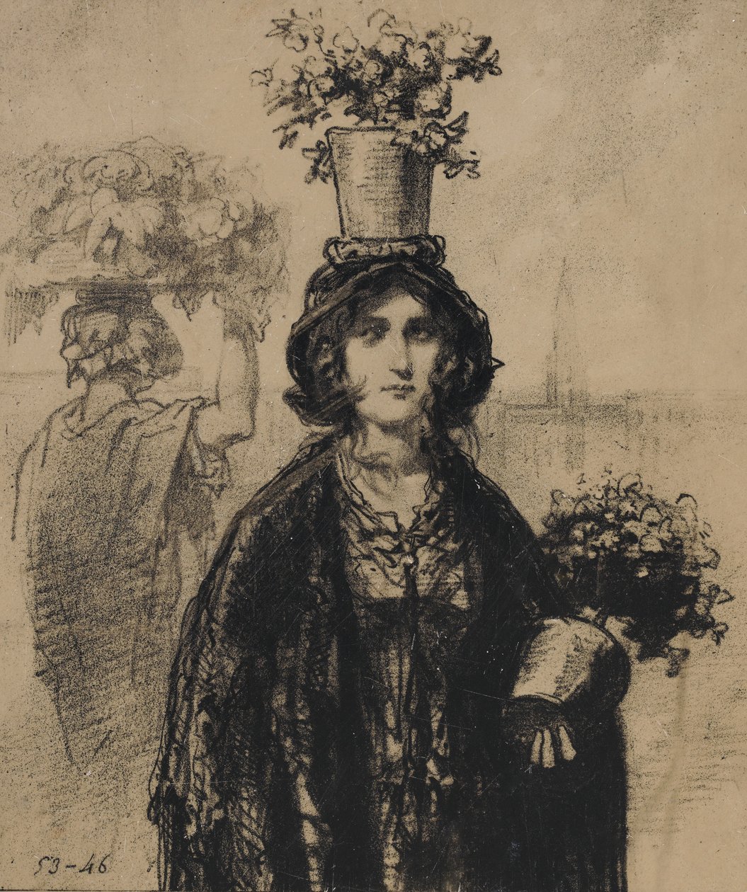 Letos na jaře nosíme spoustu květin, zejména na kloboucích Fashionable Magazine, plat..., 1853. od Paul Gavarni