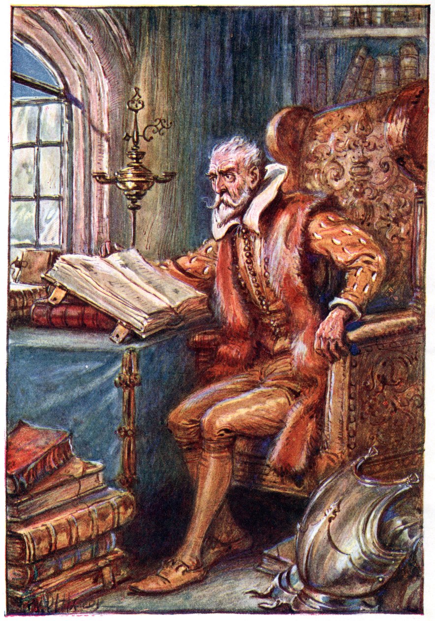 Svůj čas trávil čtením knih o potulování rytířů, ilustrací z 