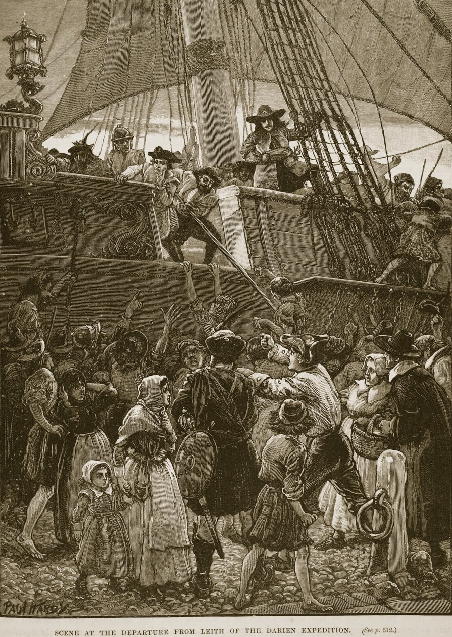 Scéna při odjezdu Darienské výpravy z Leithu, ilustrace z "Cassell