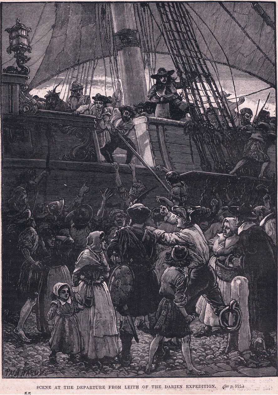 Scéna odjezdu Leitha z expedice Darien AD 1698 (litho) od Paul Hardy