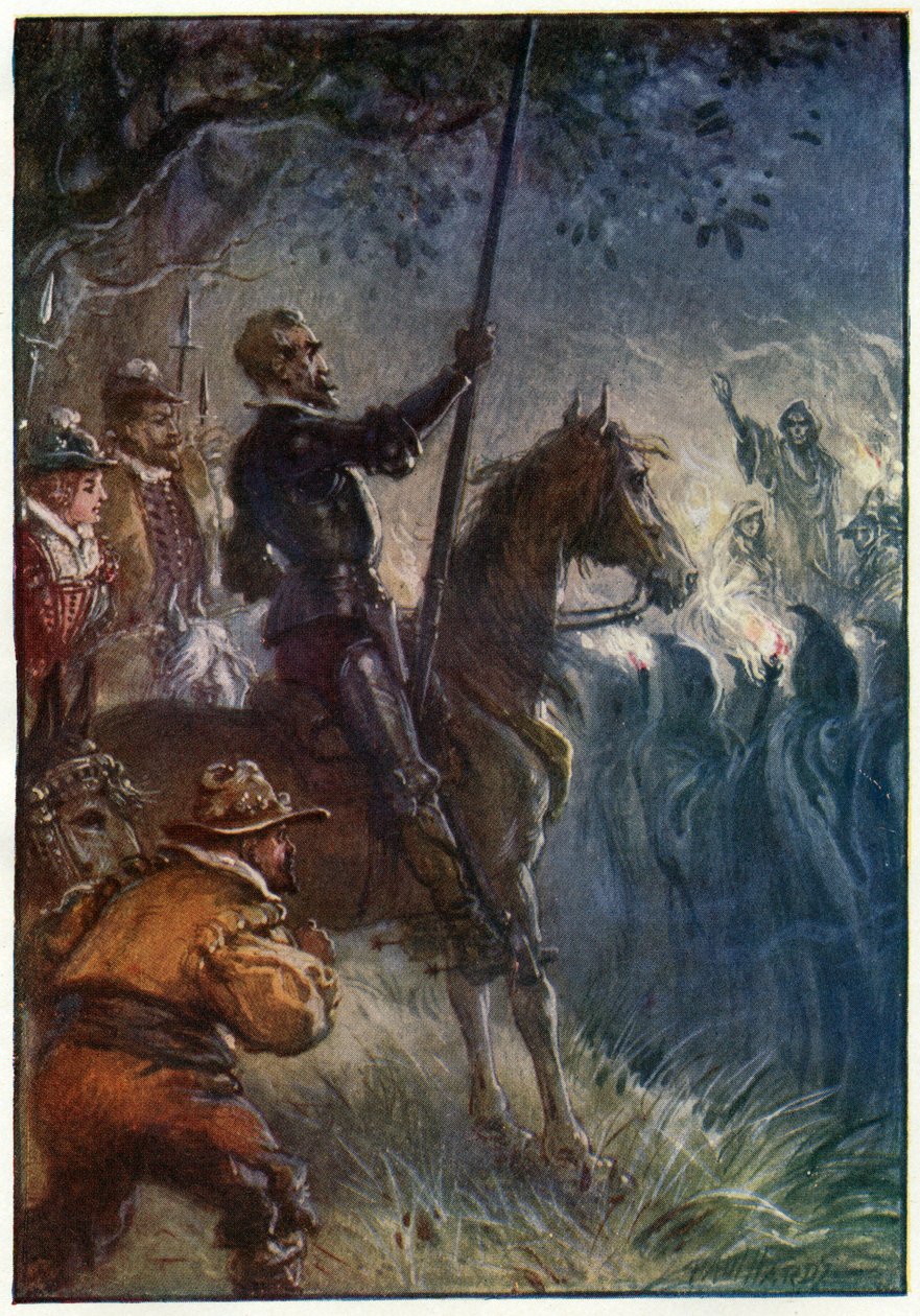 Potom postava v šatech vstala, ilustrace z „Dobrodružství Dona Quijota“, vydaného G. Bell und Sons, Ltd., 1911 od Paul Hardy