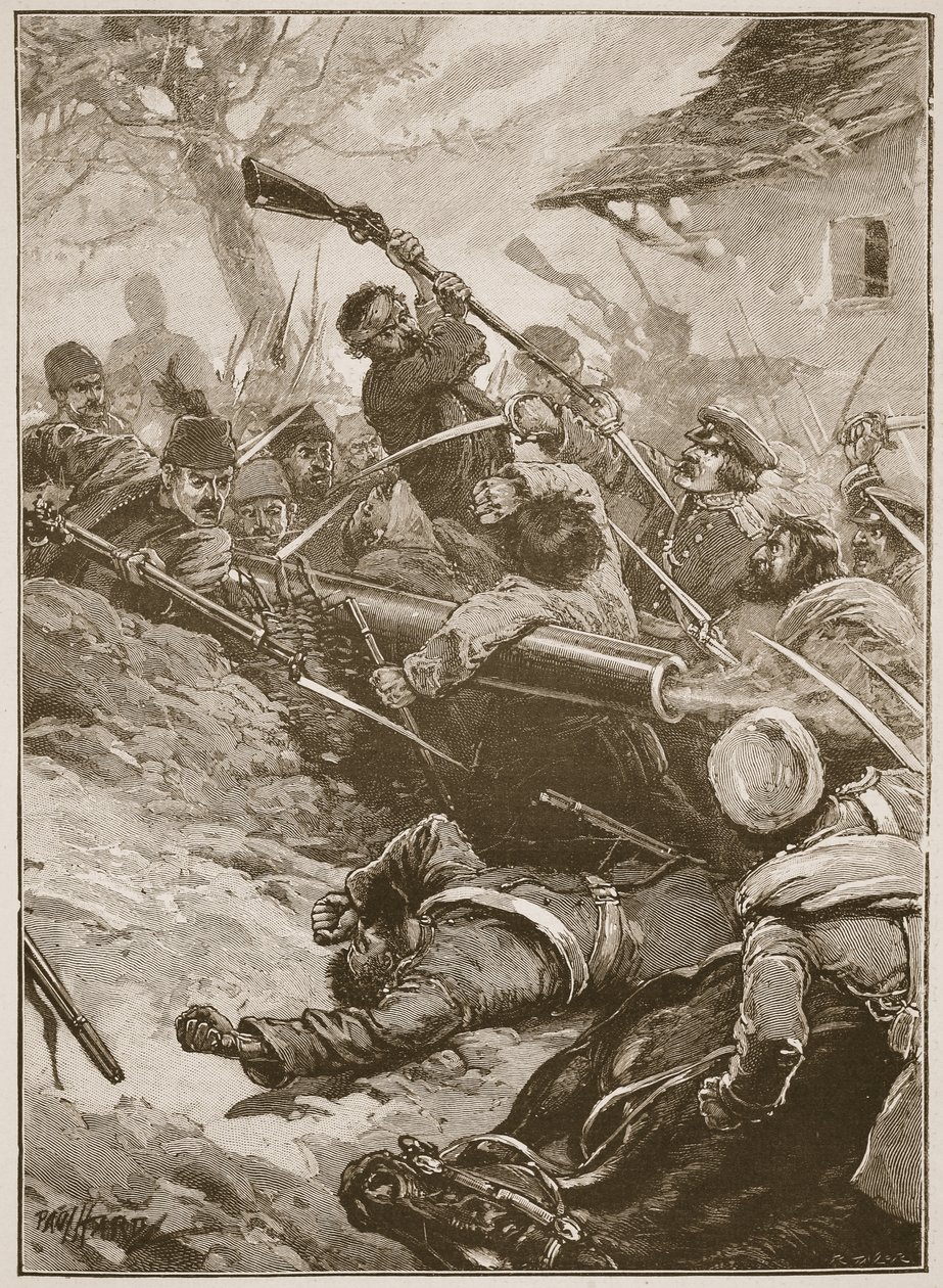 „Pak následoval bezhlavý spěch“, ilustrace z „Bitvy devatenáctého století“ od Archibalda Forbese, G.A. Henty a major Arthur Griffiths od Paul Hardy