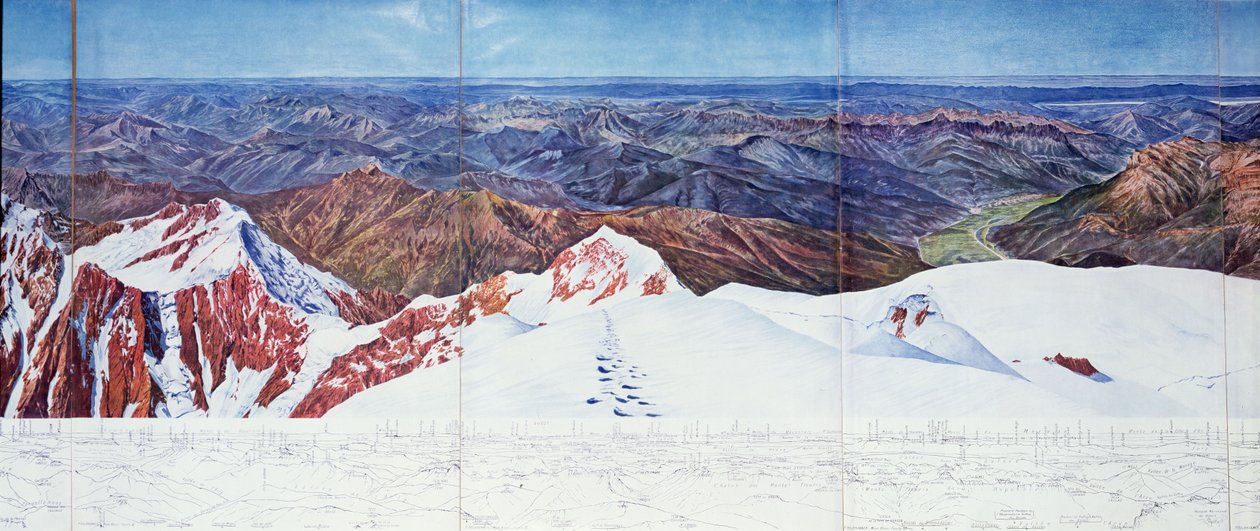 Panoramatický pohled na vrchol Pelvoux (sommet du Pelvoux) v Massif des Ecrins, Francouzské Alpy (fotohlubotisk) (viz také 404290) od Paul Helbronner