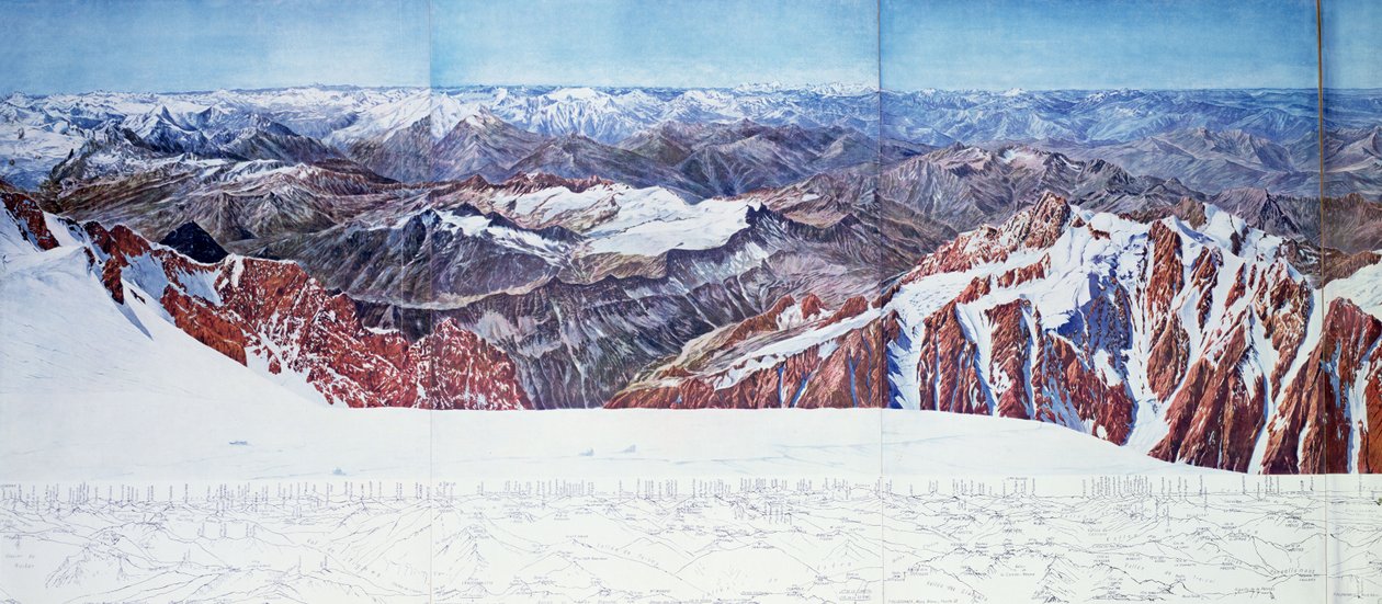 Panoramatický pohled na vrchol Pelvoux (sommet du Pelvoux) v Massif des Ecrins, Francouzské Alpy (fotohlubotisk) (viz také 404291) od Paul Helbronner