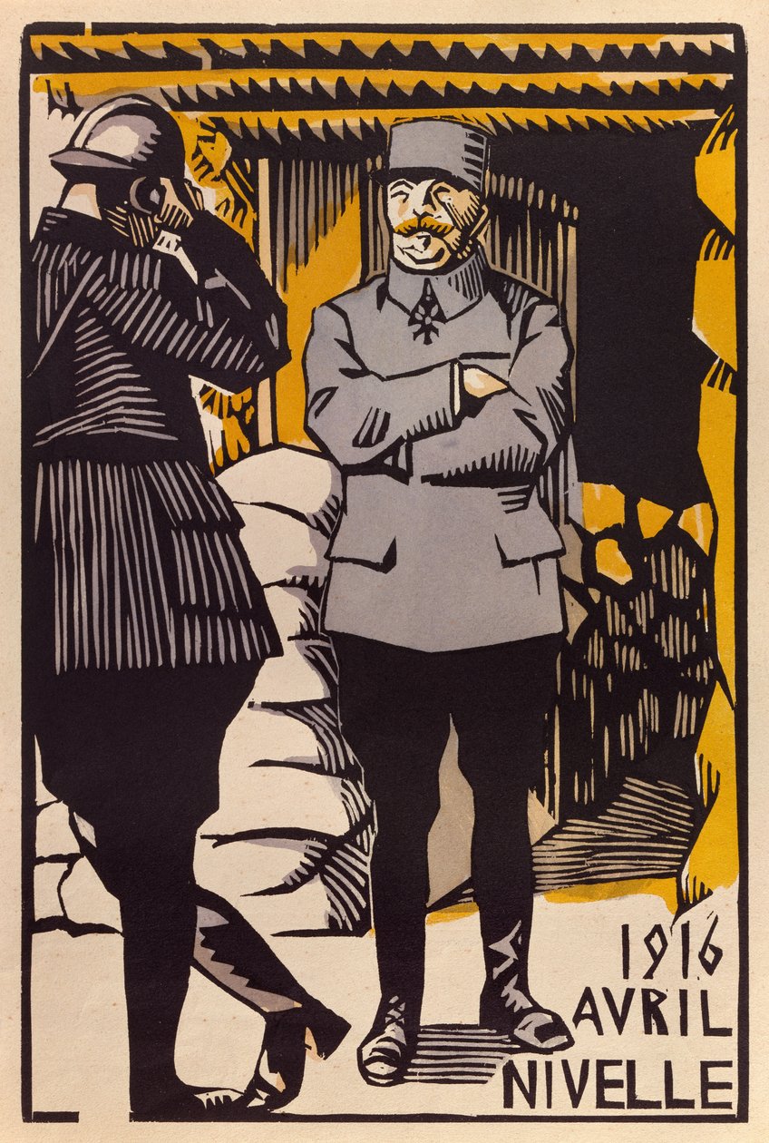 Ofenzíva generála Nivellea během bitvy u Verdunu, duben 1916 (barevný dřevoryt) od Paul Hermann