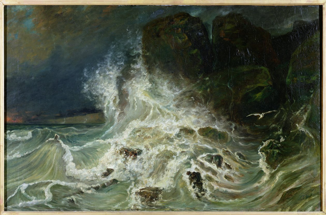Breakers u Granville Point v Channel, 1853 od Paul Huet