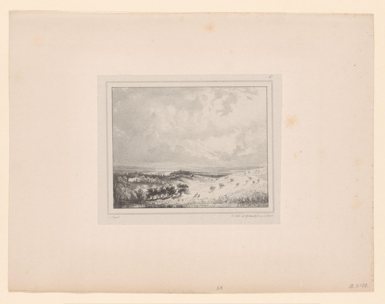 Kopcovitá krajina ve slunečním světle čtvercové soleil Osm krajinářských představení (název seriálu) Huit sujets de Paysage (název série) od Paul Huet