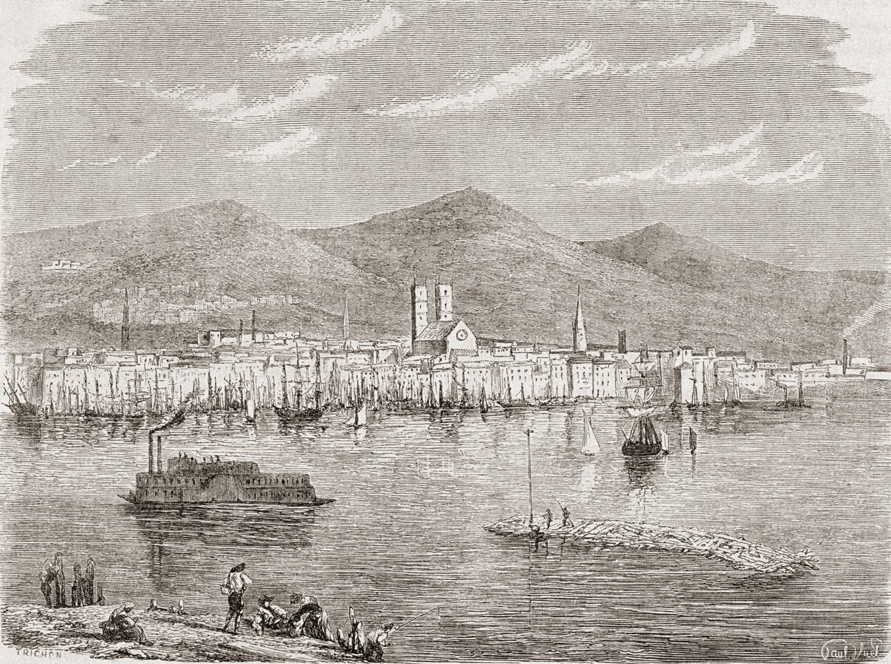 Montreal v 60. letech 19. století, vyryl Auguste Trichon (nar. 1814) od Paul Huet