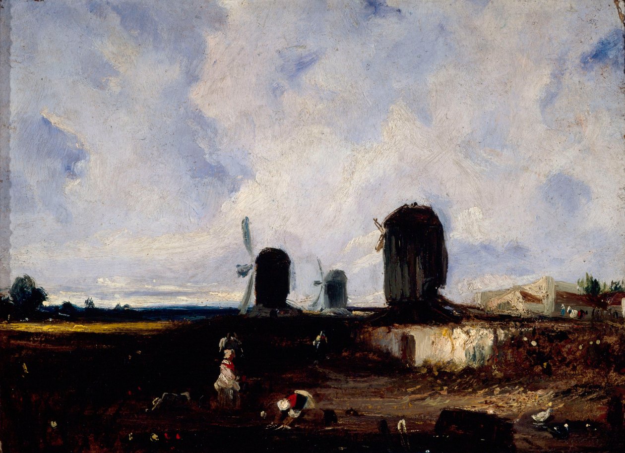Větrné mlýny na pláních Montrouge, kolem roku 1820 (olej na plátně) od Paul Huet