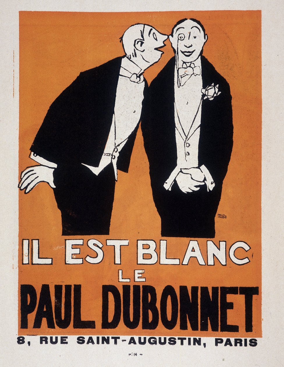 Reklama na alkohol Paul Dubonnet od Paula Iribeho (1883-1935) (dva muži ve večerních šatech), „“Le Temoin“, 28.12.1907. od Paul Iribe