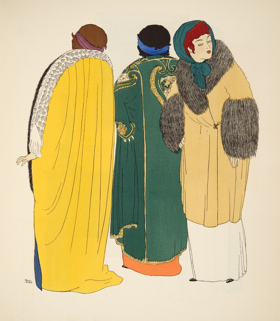 Three Coats z hospody Les Robes de Paul Poiret. 1908 (tisk šablony) od Paul Iribe
