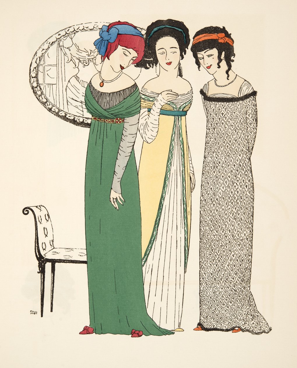 Tři večerní šaty z hospody Les Robes de Paul Poiret. 1908 (tisk šablony) od Paul Iribe