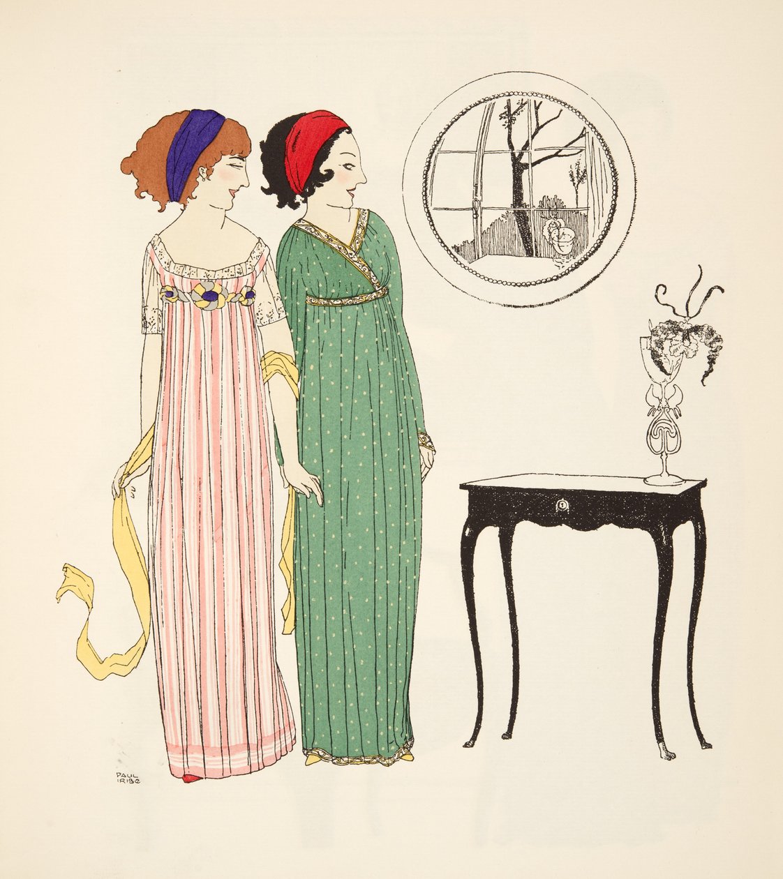 Dvoje empírové denní šaty z hospody Les Robes de Paul Poiret. 1908 (tisk šablony) od Paul Iribe