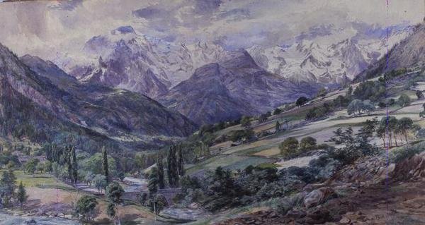 Výhled na Alpy (akvarel) od Paul Jacob Naftel