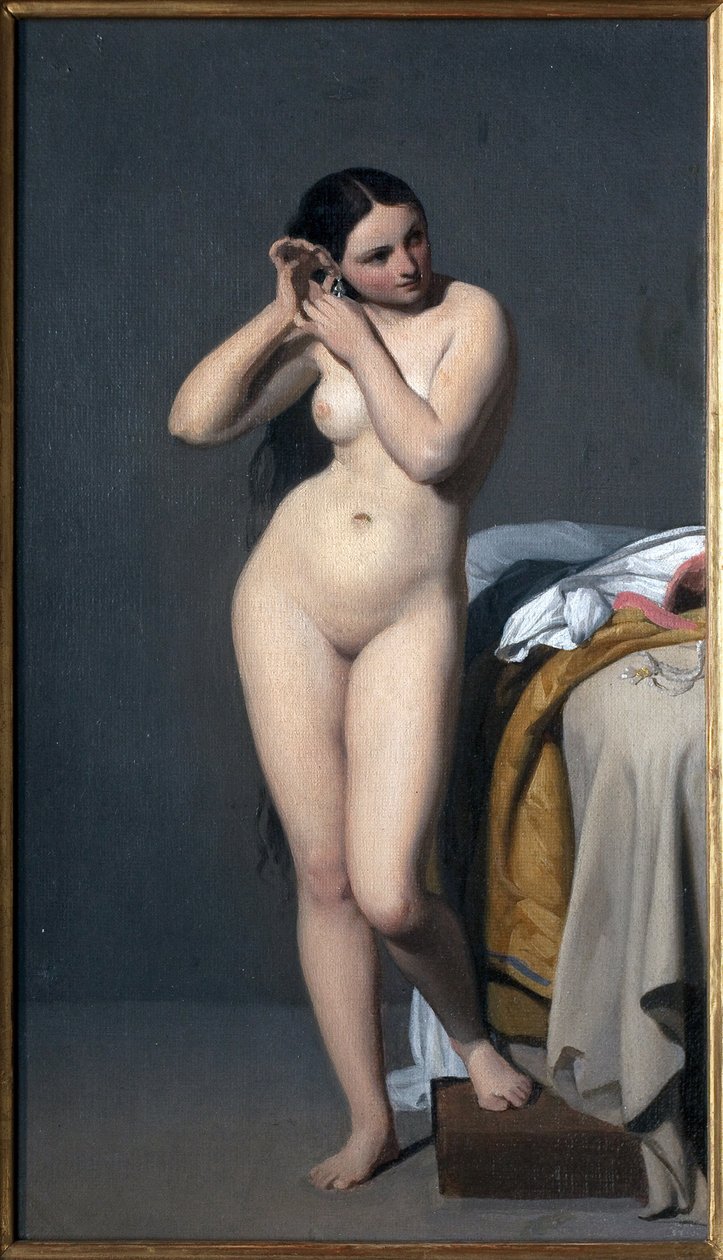 Nahý má konzoli. Obraz Paula Jourdyho (1805-1856), olej na plátně. Francouzské umění od Paul Jourdy