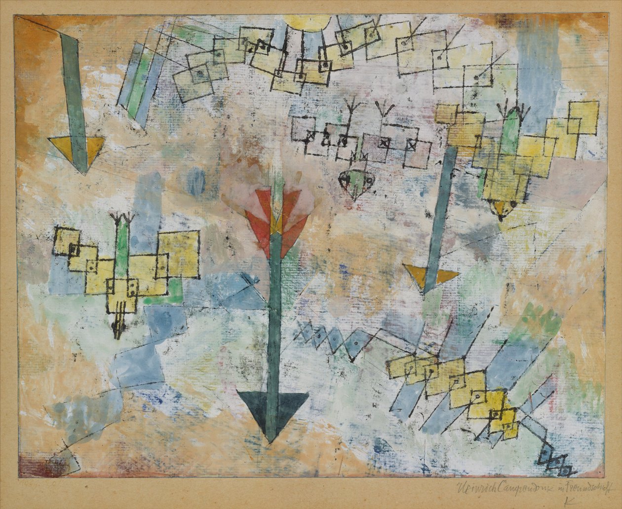Ptáci snášející se dolů a šipky od Paul Klee