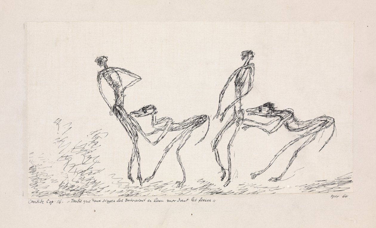 Candide, kapitola 16. Zatímco je následovaly dvě opice a kousaly se do hýždí, 1911. od Paul Klee