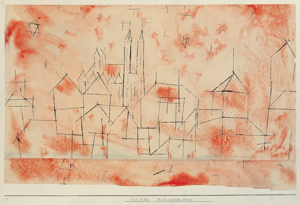 Město s gotickou katedrálou, 1925. od Paul Klee
