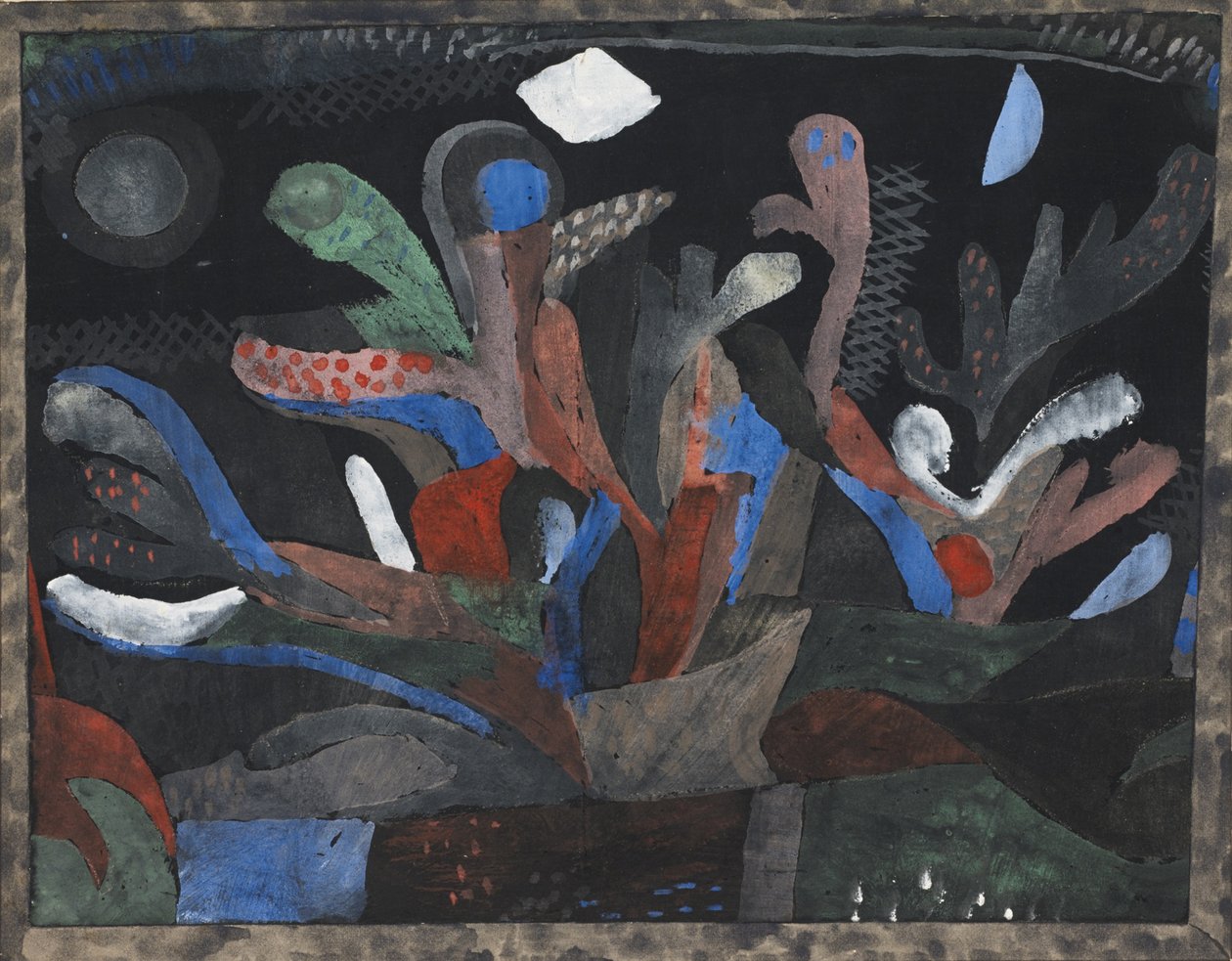 Obrázek zahrady v tmavých barvách Dunkelbuntes Gartenbild, 1923 od Paul Klee