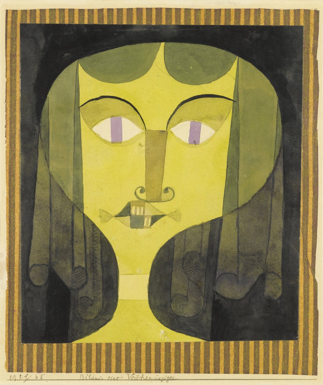 ""Portrét fialovooké ženy"" (Portrét fialovooké ženy) Akvarel Paul Klee (1879-1940) - 1921 - Rozměr 22,1x19 cm Soukromá sbírka od Paul Klee
