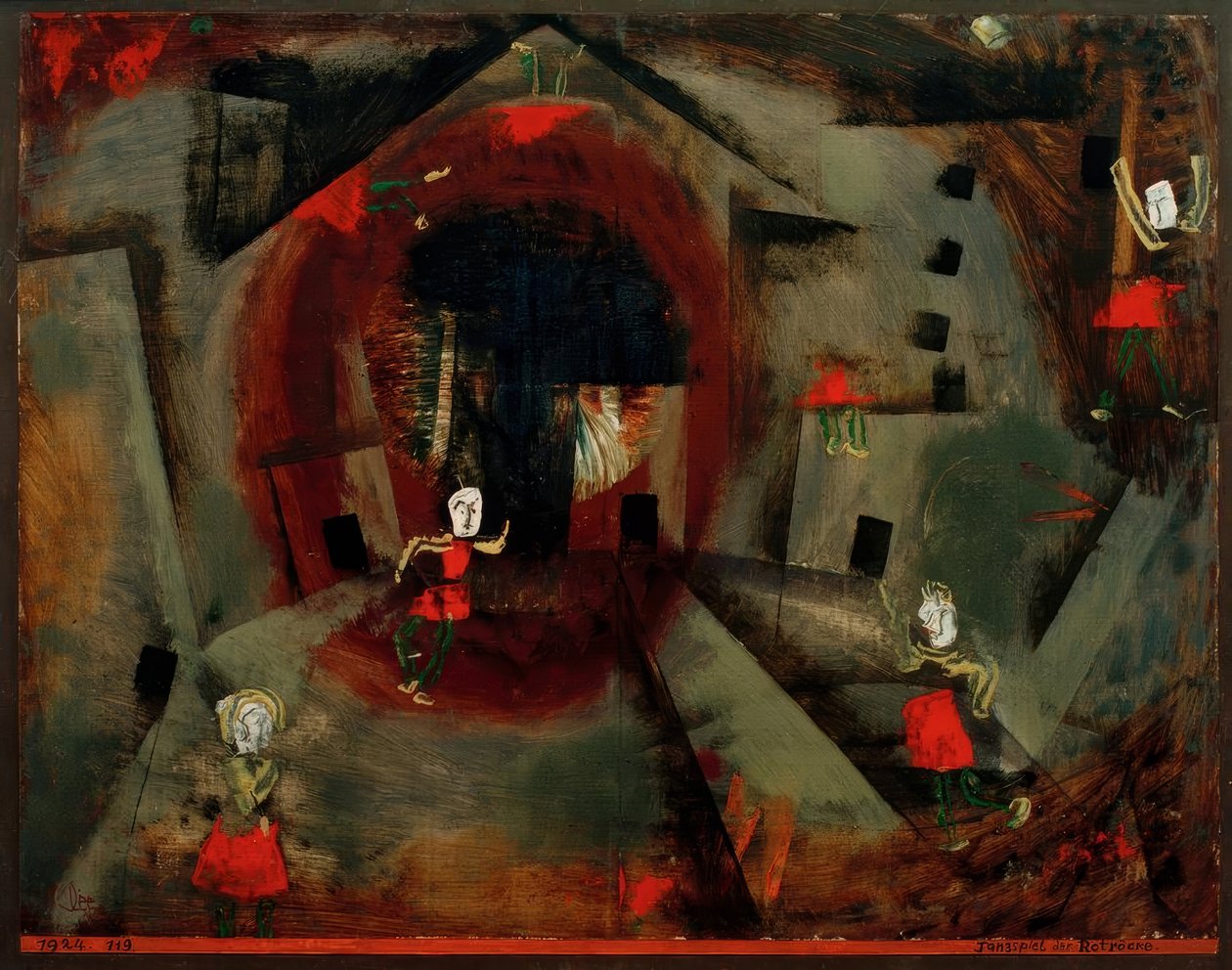 Taneční hra s červenými kabáty od Paul Klee