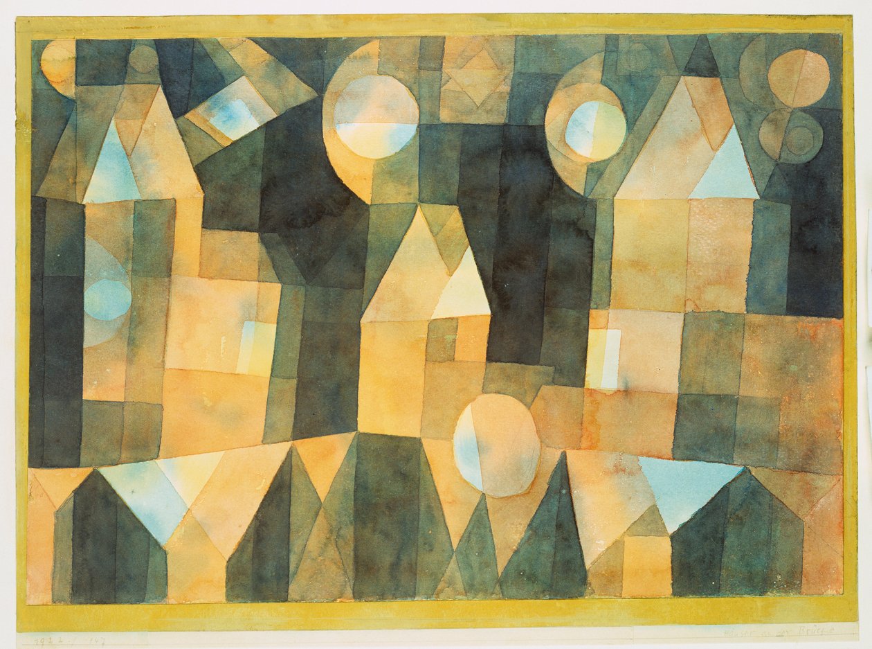 Tři domy a most od Paul Klee