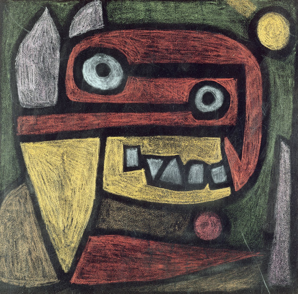 Bez názvu (Maska: divoké zvíře) kolem roku 1939 (barevná tužka a barevná pasta na papíře) od Paul Klee