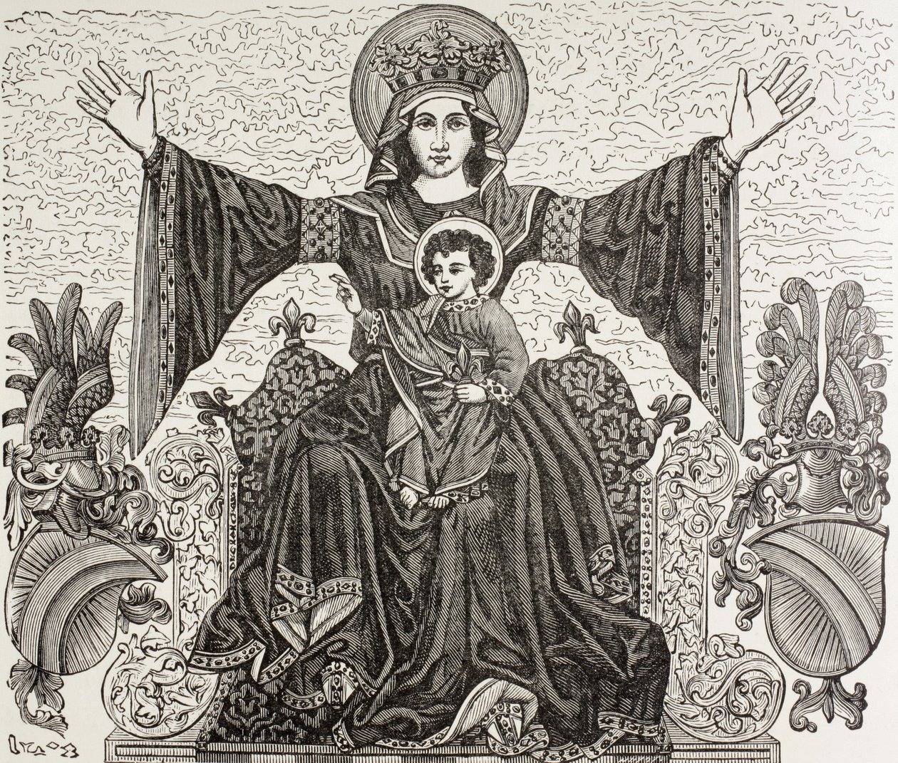 Starobylý prapor města Štrasburk, Francie. Zobrazuje obraz Panny Marie, které bylo město zasvěceno ve 13. století. Prapor byl zničen v roce 1870 během bombardování. od Paul Lacroix