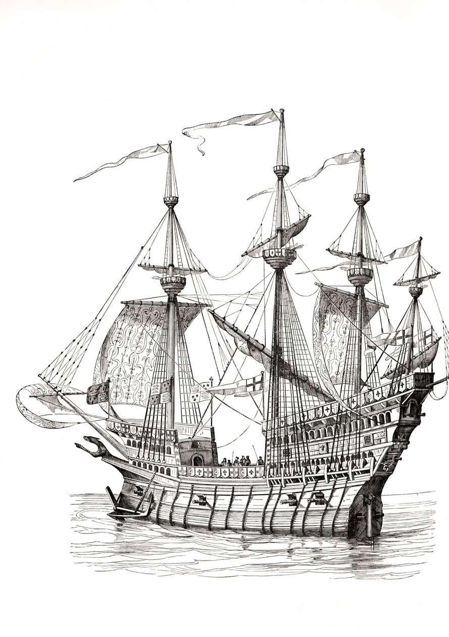 Válečná loď, která v roce 1520 vezla krále Jindřicha V. VIII. z Anglie do Francie na setkání s králem Františkem I. na poli zlatého plátna. Podle Holbeinovy kresby. od Paul Lacroix