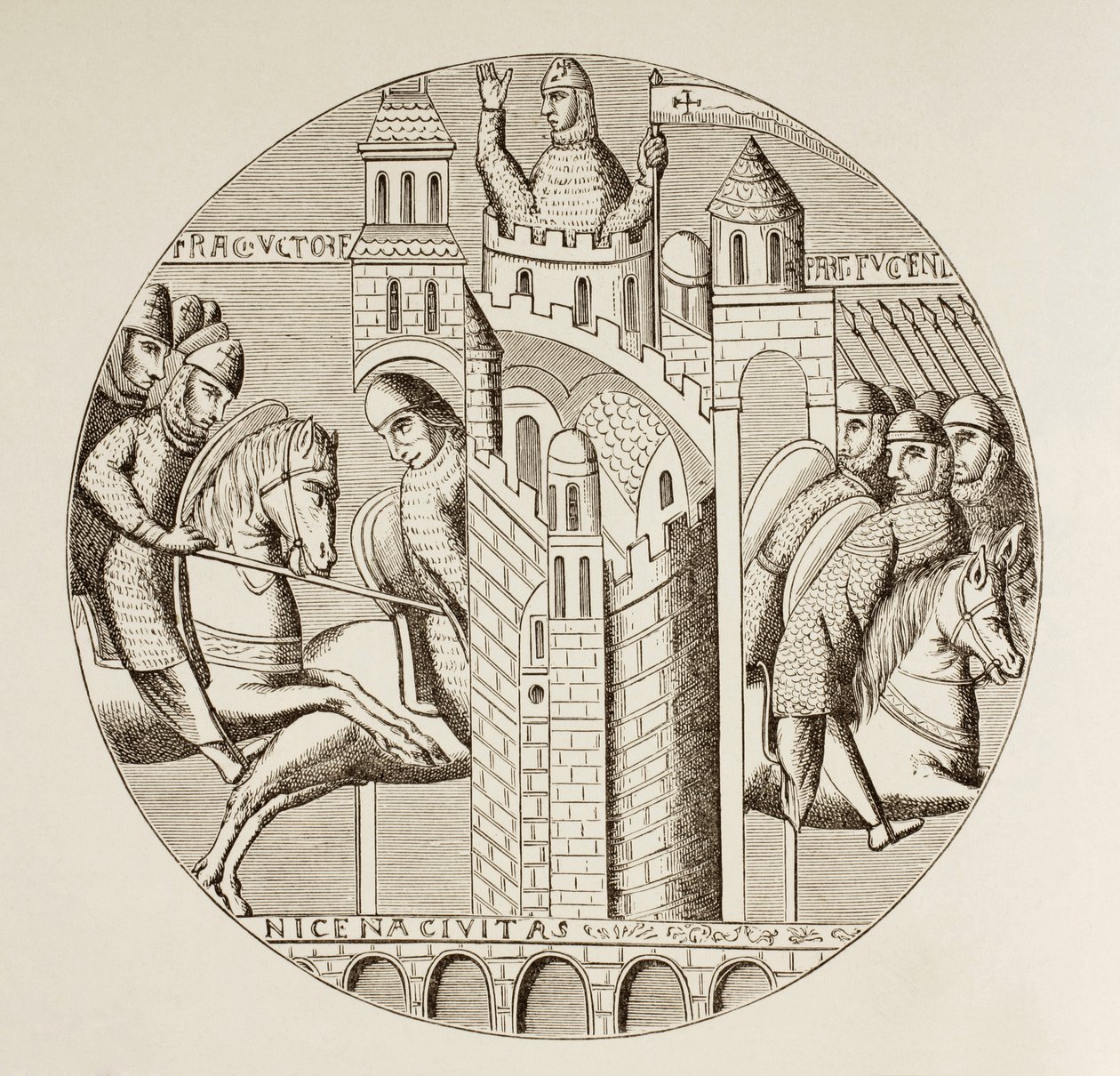 Dobytí turecké Nikáje křižáky v roce 1097. Podle okna v kostele opatství svatého Denise, které je nyní zničeno. od Paul Lacroix