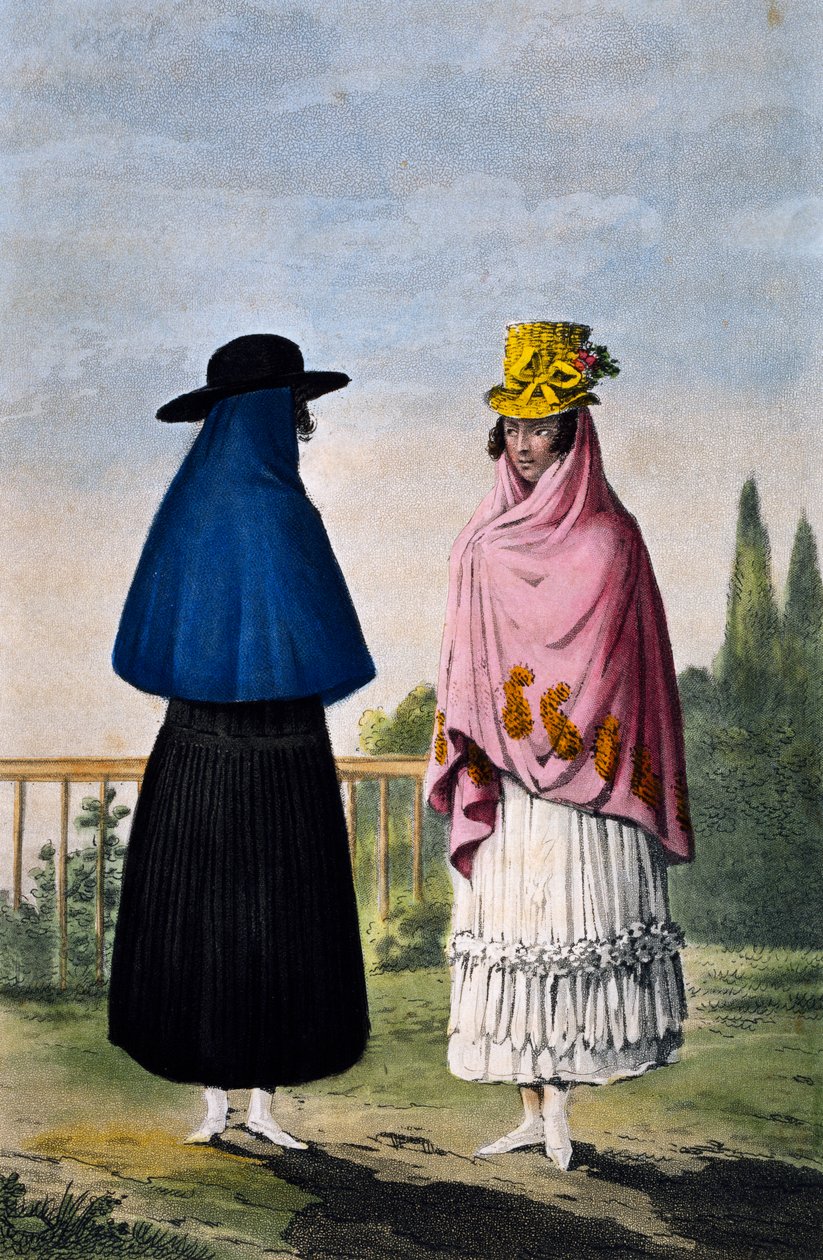 Mountain woman and plains woman, rytina Paul Legrand, Kolumbie od Paul Legrand