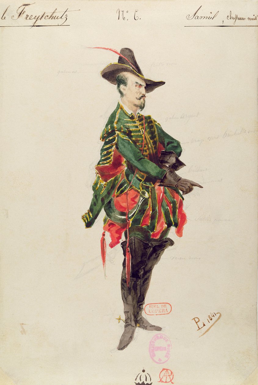 Kostým lovce Samiela pro operu „Der Freischutz“ od Carla Maria von Webera (1786-1826) 1841 od Paul Lormier
