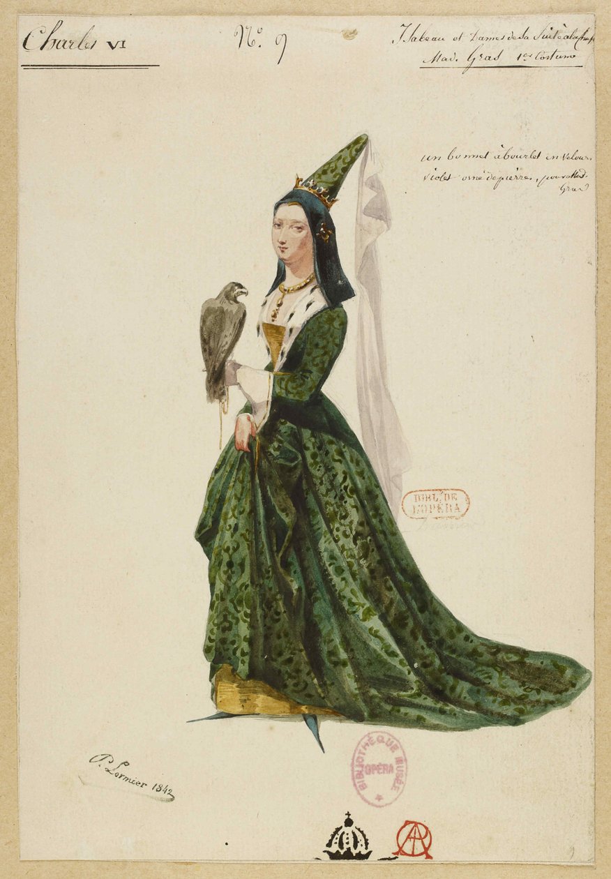 Isabella Bavorská. Návrh kostýmů pro operu Karel VI od Fromentala Halévyho, 1843. od Paul Lormier