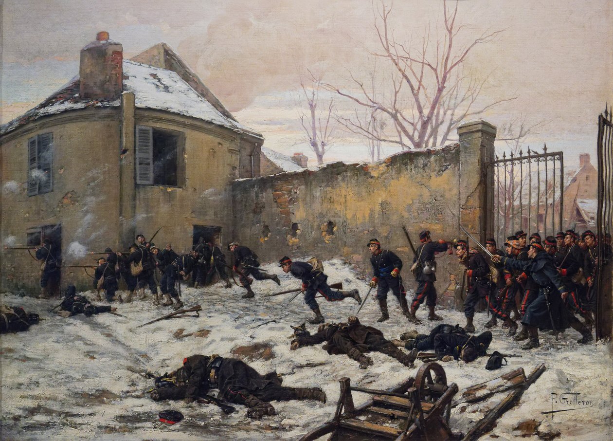 Přepadení hradu mobilními strážemi v roce 1870, konec 19. století (olej na plátně) od Paul Louis Narcisse Grolleron