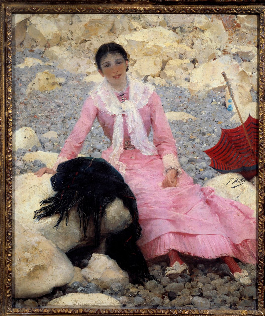 Portrét Fernande Mathey (1857-1941) na pláži Malba Paula Matheye (1844-1929) 19. století Sun. 0,55x0,46 m Paříž, musee d