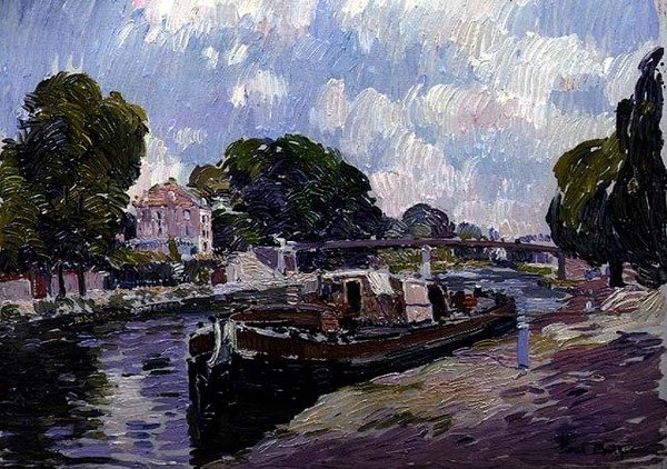 Loďka na kanále, Bougival (olej na desce) od Paul Mathieu