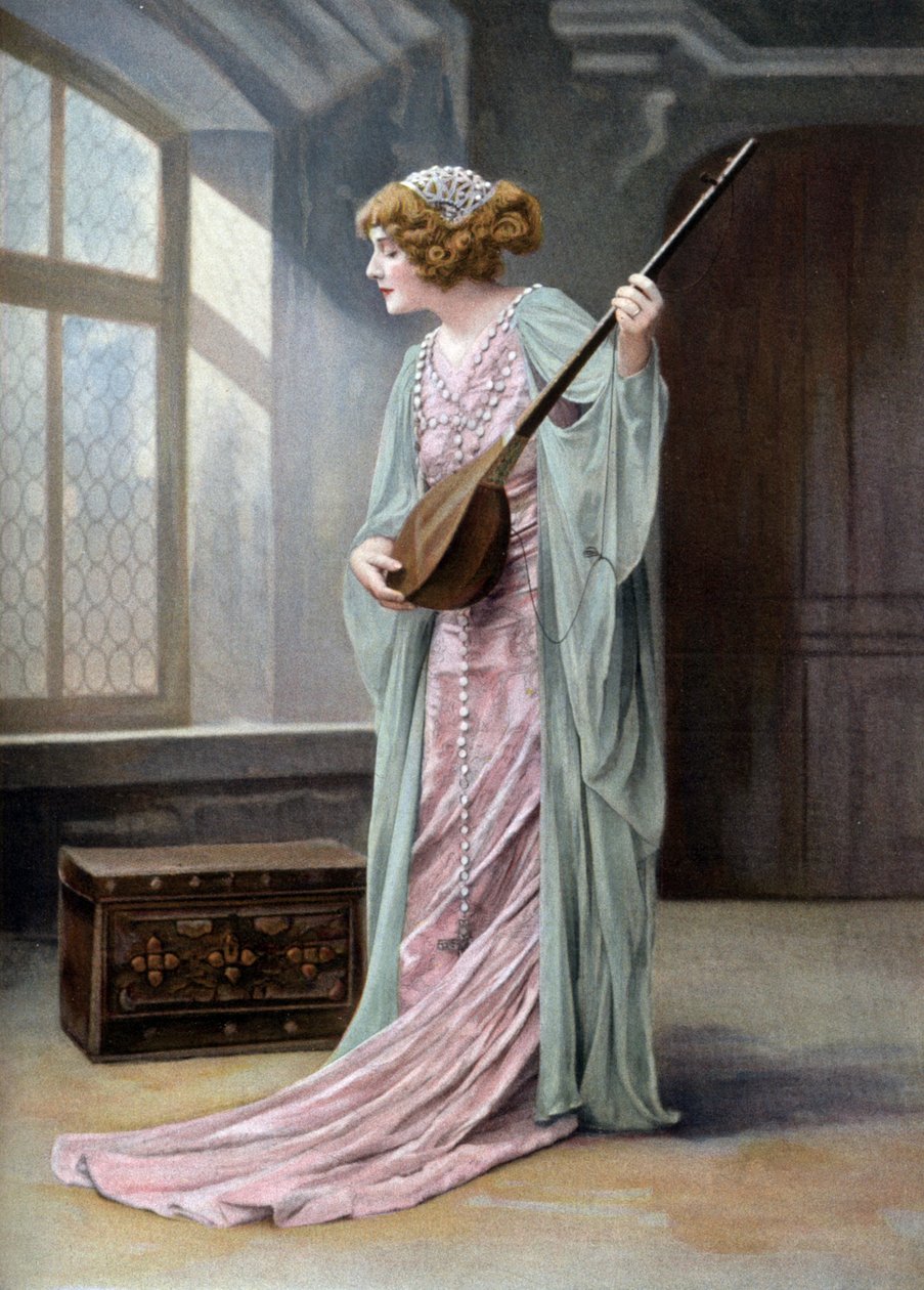 Operní pěvkyně Marguerite Carre (1880-1947) jako Orlanda v opeře "La reine fiammette" v Paříži, foto Paul Nadar z francouzského listu "Le Theatre" 11. října od Paul Nadar
