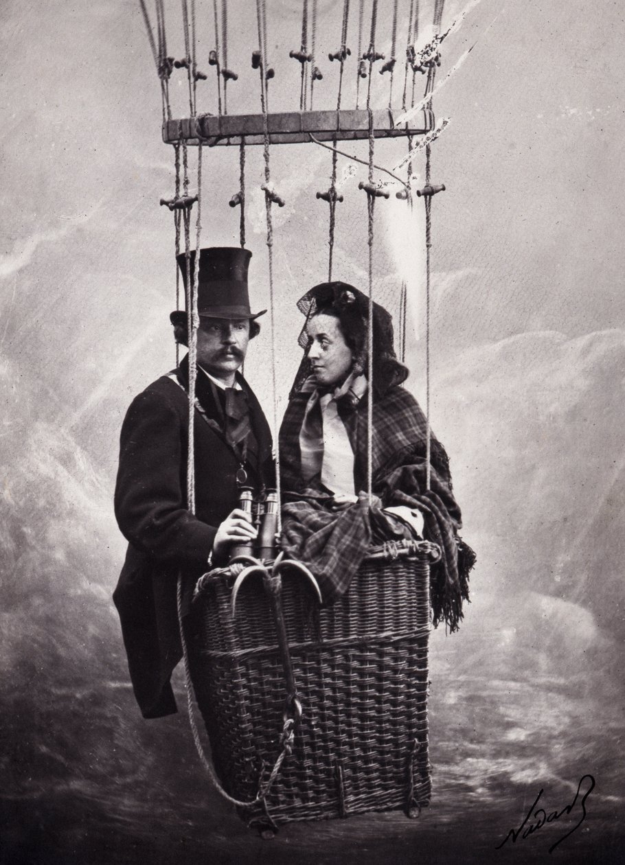Paul Nadar a jeho manželka v koši balónu (horkovzdušný balón) (č/b foto) od Paul Nadar