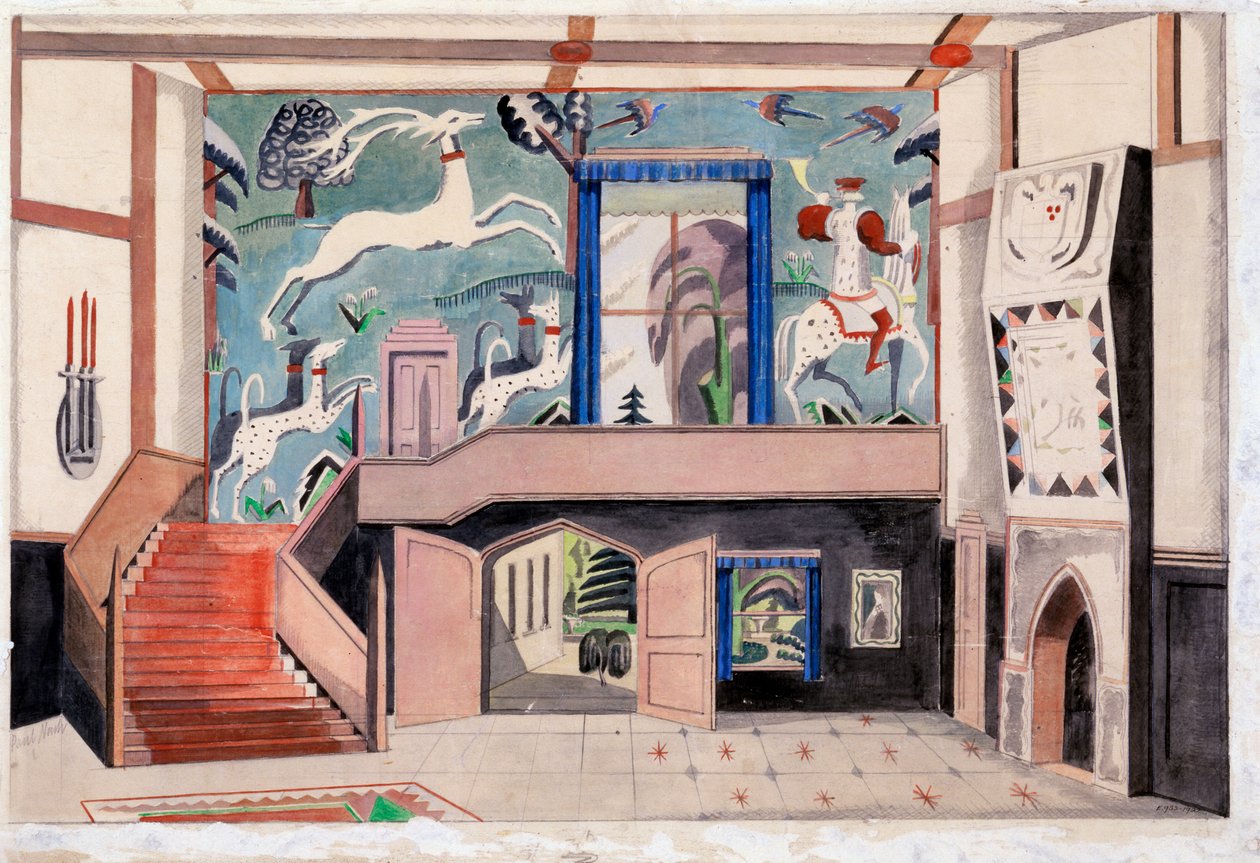 Interiérový design, cca 1920-30s (akvarel na papíře) od Paul Nash