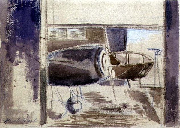 Long-nosed Blenheim (křída a akvarel na papíře) od Paul Nash