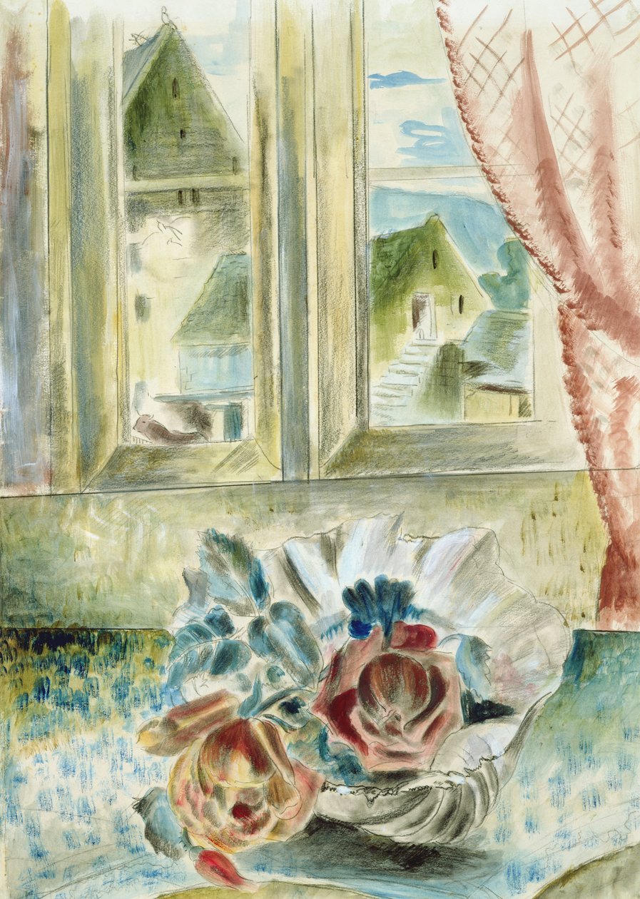 Červené růže ve skořápce (tužka, křída a akvarel na papíře) od Paul Nash