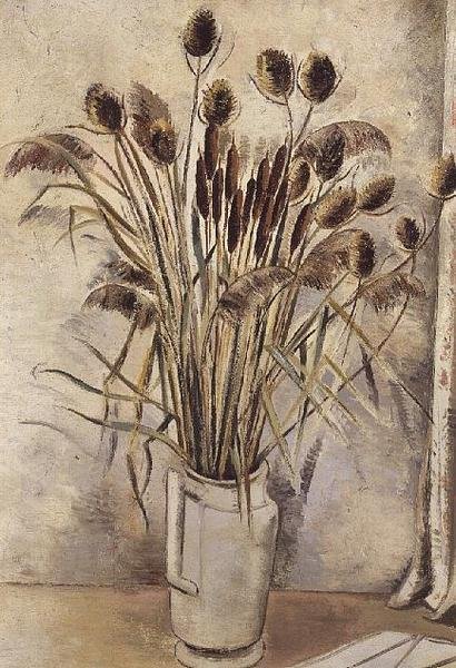 Zátiší s Bullrushes v bílém džbánu od Paul Nash