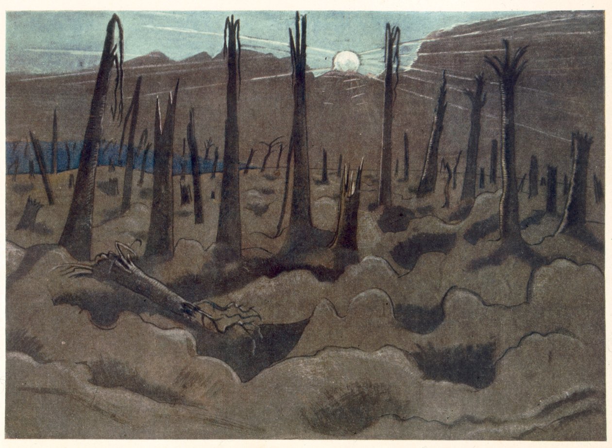 Východ slunce, Inverness Copse, od britských umělců na frontě, pokračování západní fronty, část třetí, Paul Nash od Paul Nash