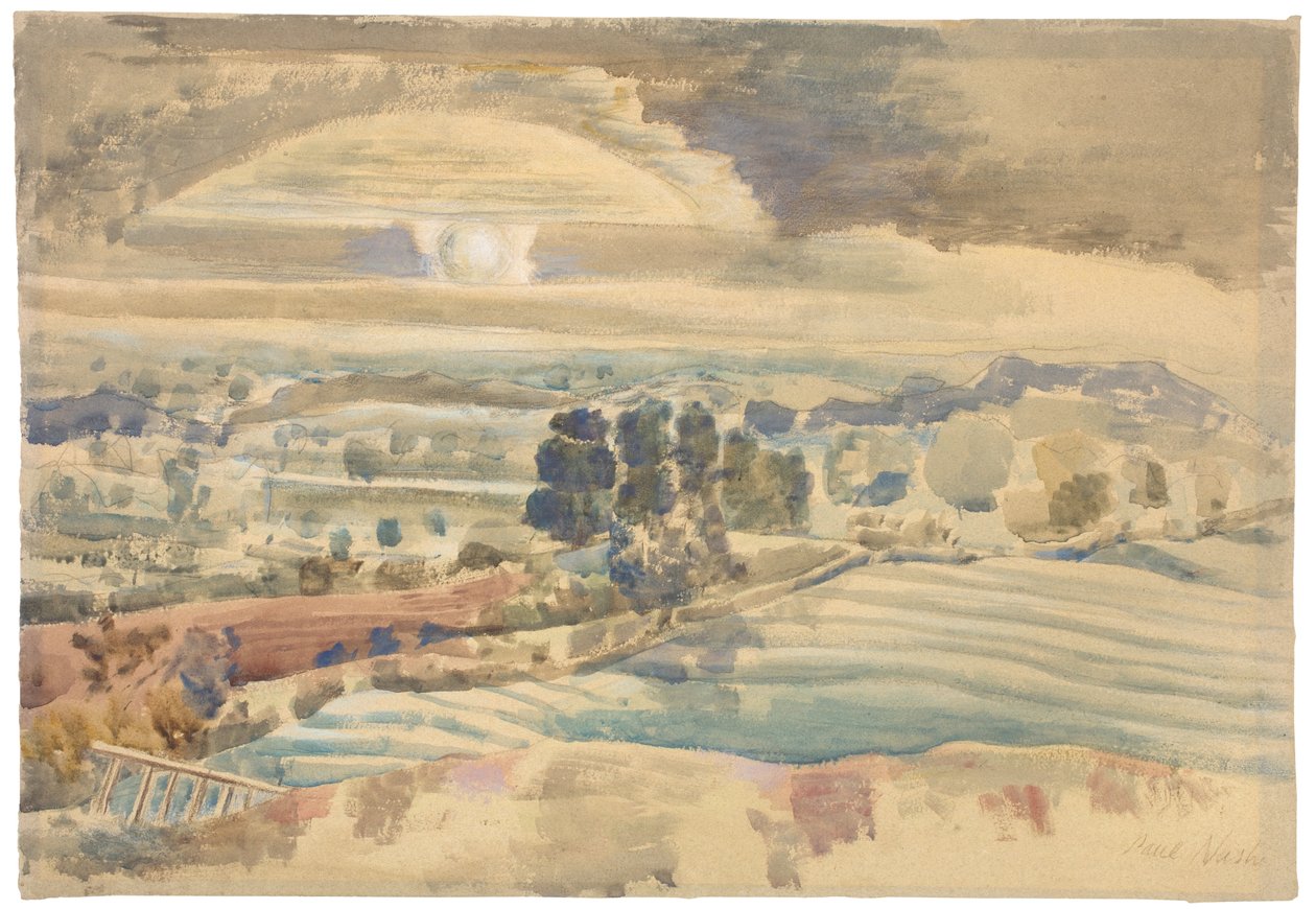 Východ slunce nad údolím od Paul Nash