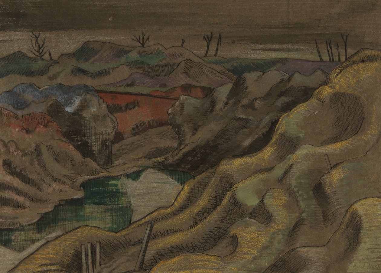 The Landscape: Hill 60, cca 1917 (tuš a akvarel na papíře) od Paul Nash